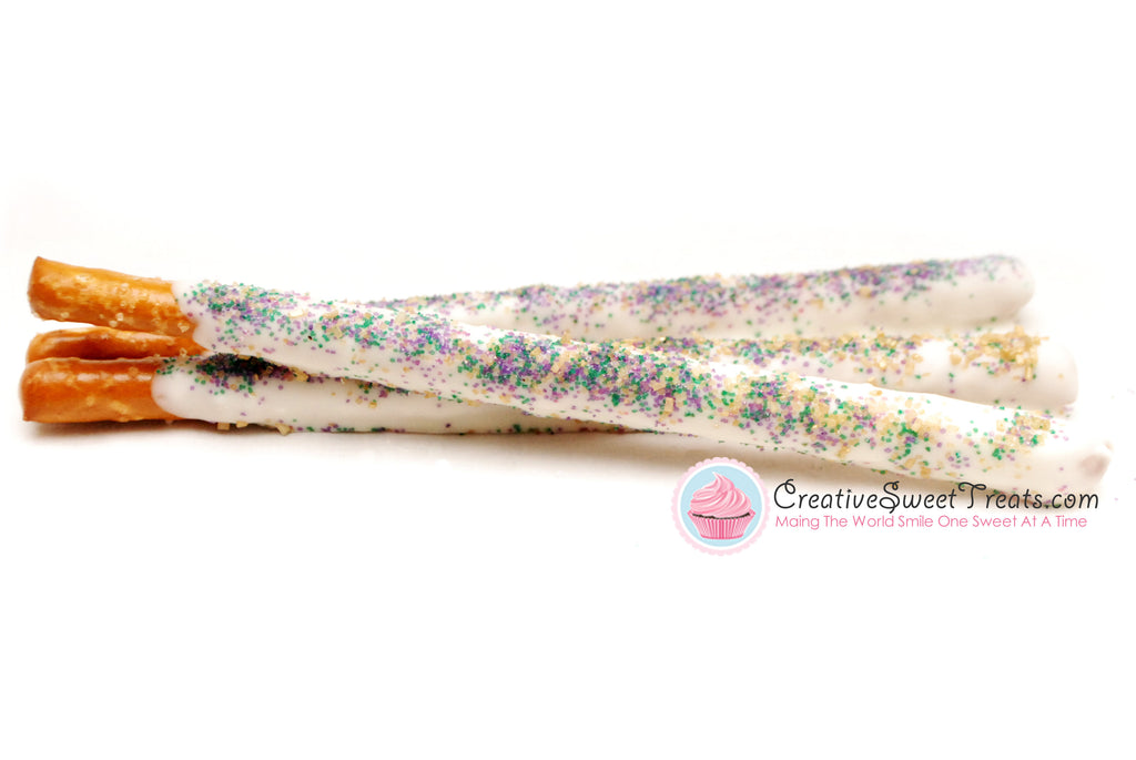 Mardi Gras Pretzel Rods Dipped In White Chocolate Delivery
