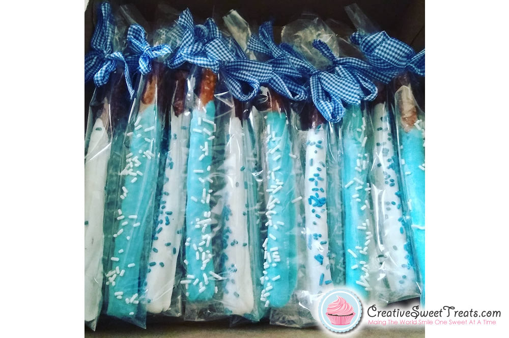 Gender Reveal & Baby Shower Chocolate Dipped Pretzel Rods Delivered