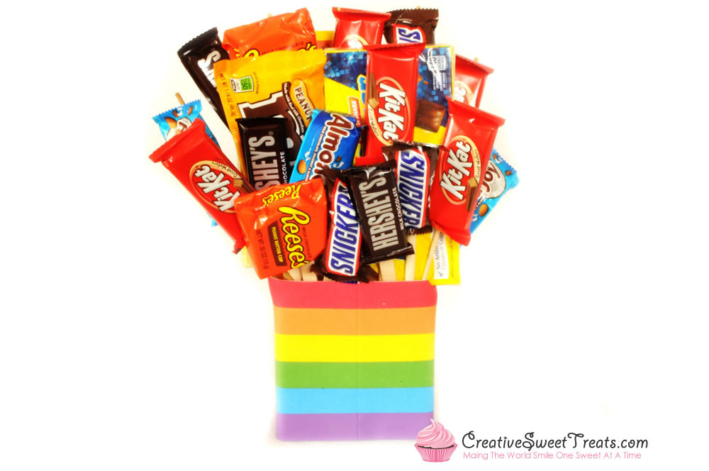 Custom Mini Candy Bouquet - 24 Fun Size & 2 Big Movie Size Candy Boxes