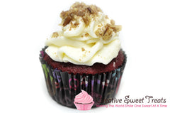 Red Velvet Cupcakes with Cream Cheese Frosting Topped with Pecans