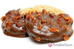 Peanut Butter Cookies Dipped in Chocolate with Bacon Pieces